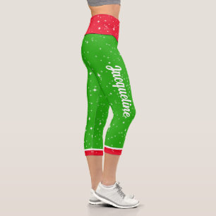 Christmas Colors with Your Name in White Text Capri Leggings