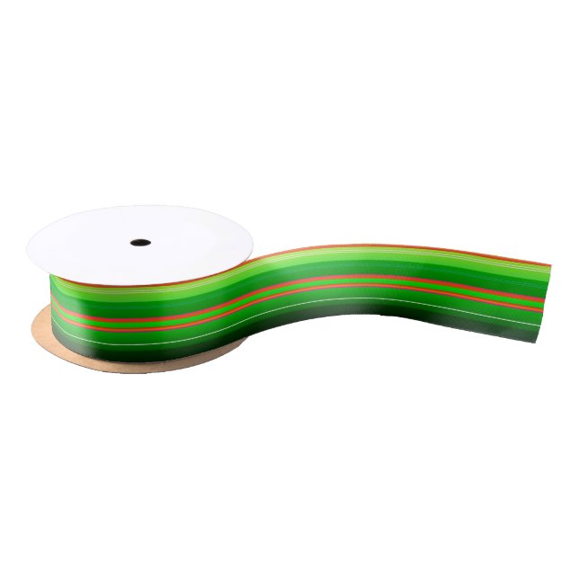 Christmas colour green red striped satin ribbon (Spool)