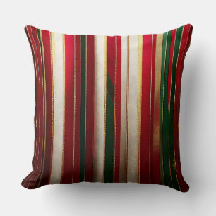 Christmas Colour Stripes Red Green White Gold Cushion