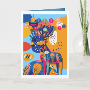 Christmas Colourful Abstract Reindeer Personalised Holiday Card