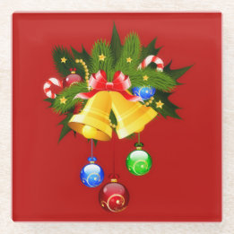 Christmas Colourful Bells Modern Red Coaster