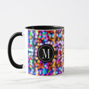 Christmas Colourful Bokeh Lights Monogram Mug