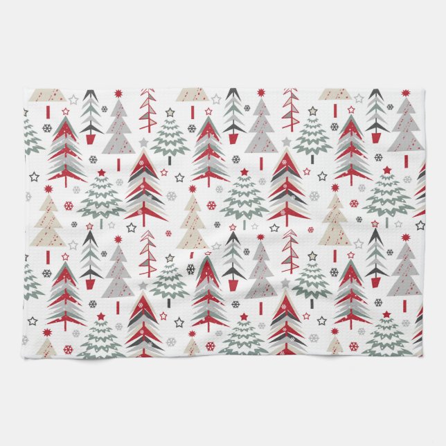 Christmas ,colourful ,Christmas tree ,red ,green Tea Towel (Horizontal)
