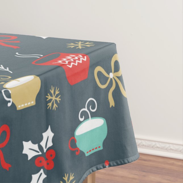 Christmas Colourful Cups, Bows And Mistletoe Tablecloth (In Situ)