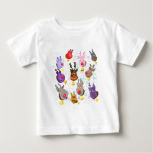 Christmas Colourful Cute Toys Deers with Bells Fun Baby T-Shirt