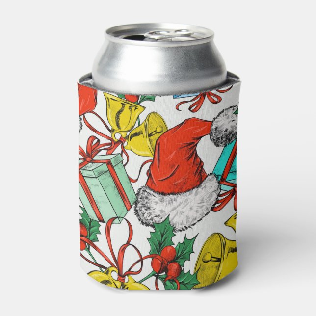 Christmas Colourful Gifts Red Santa Hats Holidays Can Cooler (Can Front)