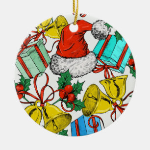 Christmas Colourful Gifts Red Santa Hats Holidays Ceramic Tree Decoration