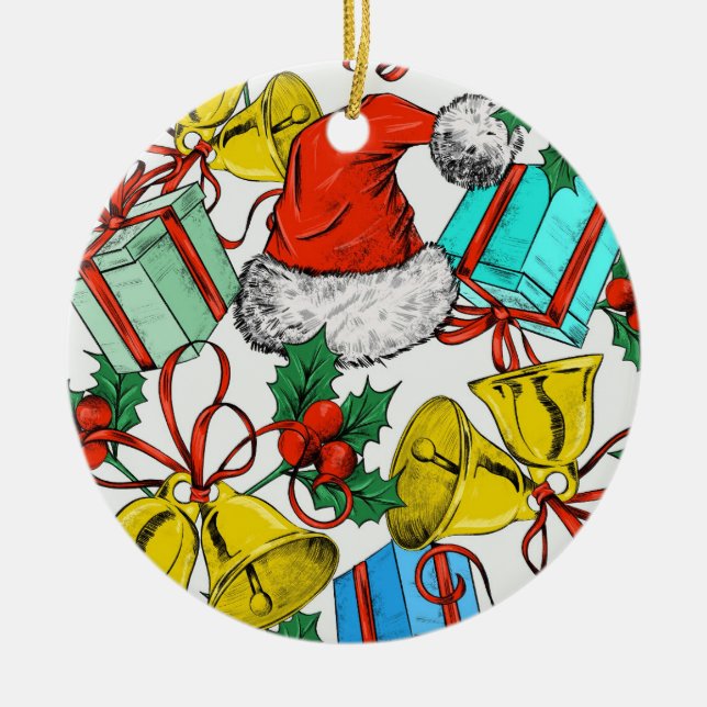 Christmas Colourful Gifts Red Santa Hats Holidays Ceramic Tree Decoration (Front)