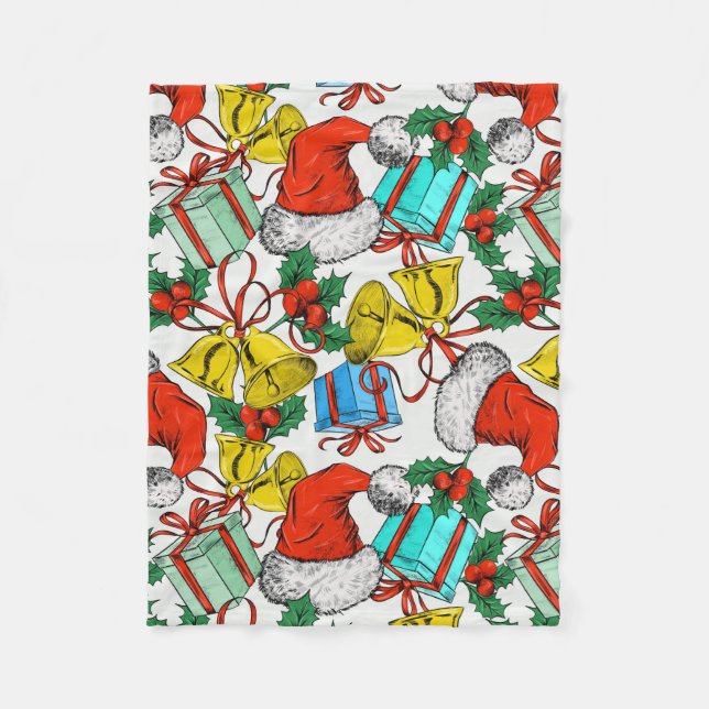 Christmas Colourful Gifts Red Santa Hats Holidays Fleece Blanket (Front)