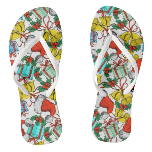 Christmas Colourful Gifts Red Santa Hats Holidays Jandals