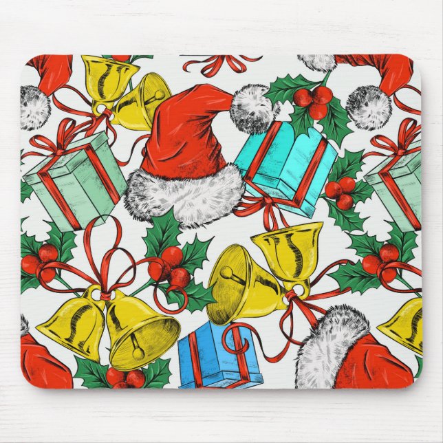 Christmas Colourful Gifts Red Santa Hats Holidays Mouse Pad (Front)