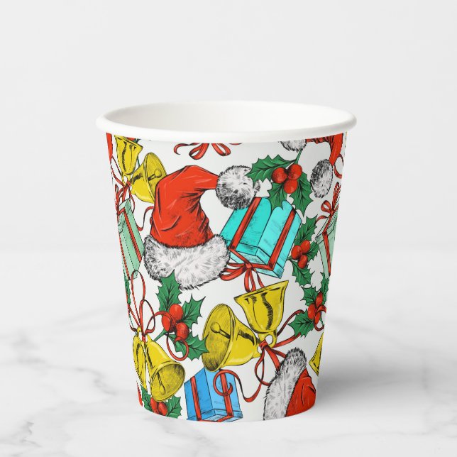 Christmas Colourful Gifts Red Santa Hats Holidays Paper Cups (Front)