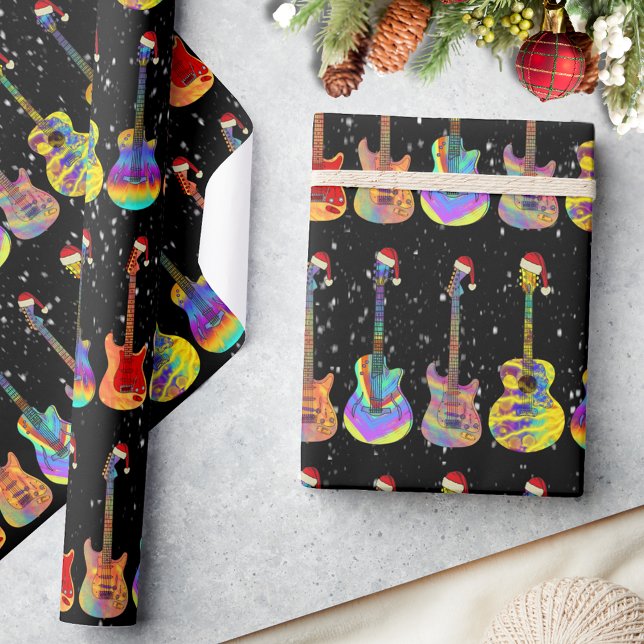 Christmas Colourful Guitar Pattern Wrapping Paper (Christmas colorful guitar pattern Guitarist musician music teacher )