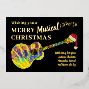 Christmas Colourful Guitar Personalised Gold