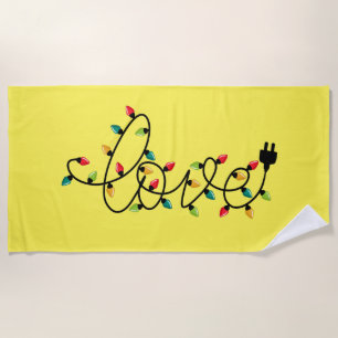 Christmas Colourful Lights Love Text-45872 Beach Towel