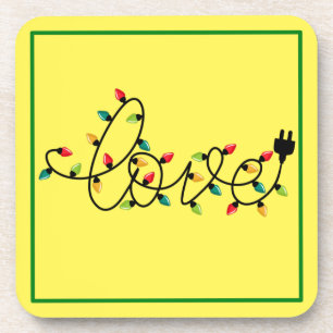 Christmas Colourful Lights Love Text-45872 Coaster