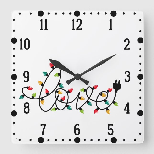 Christmas Colourful Lights Love Text-45872 Square Wall Clock (Front)
