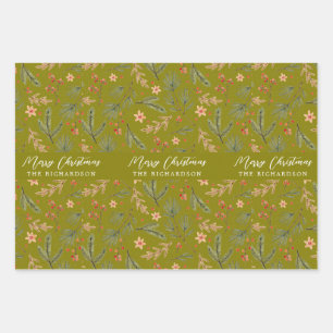 Christmas Colourful Minimal Botanical Floral Xmas Wrapping Paper Sheet