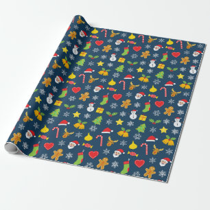 Christmas colourful pattern blue background wrapping paper