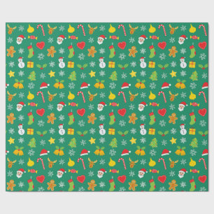 Christmas colourful pattern green background wrapping paper