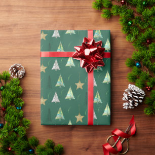 Christmas Colourful Pine Tree Watercolor Pattern Wrapping Paper