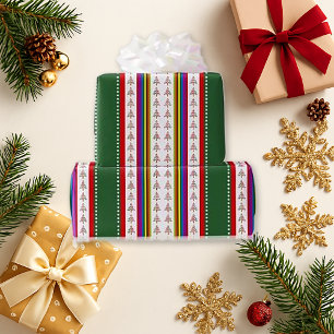 Christmas Colourful Stripes and Trees Wrapping Paper