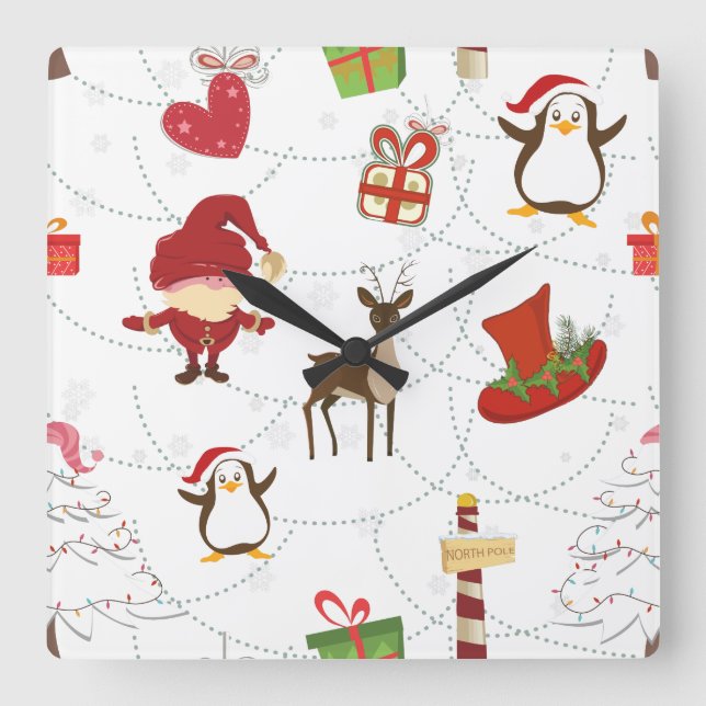 Christmas Colourful Symbols 2 Changeable Backgroun Square Wall Clock (Front)