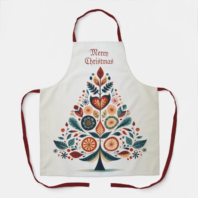 Christmas Colourful Tree Scandinavia Folk Art Apron (Front)