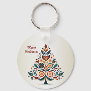 Christmas Colourful Tree Scandinavia Folk Art Key Ring