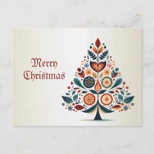 Christmas Colourful Tree Scandinavia Folk Art Postcard