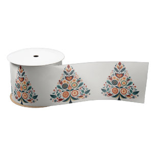 Christmas Colourful Tree Scandinavia Folk Art Satin Ribbon
