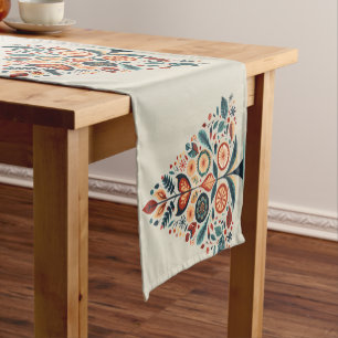 Christmas Colourful Tree Scandinavia Folk Art Short Table Runner