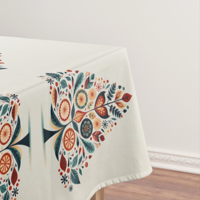 Christmas Colourful Tree Scandinavia Folk Art Tablecloth (In Situ)