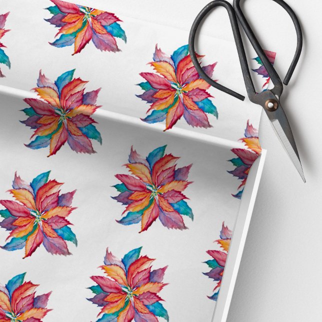 Christmas Colourful Watercolor Poinsettia Tissue Paper (Unique Christmas tissue paper poinsettia design by Victoria Grigaliunas of Do Tell A Belle)