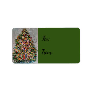 Christmas colourfull tree. label