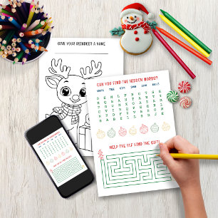 Christmas Colouring Activity Page for Kids Holiday Card