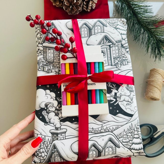 Christmas Colouring Page Wrapping Paper (Wrap up your festive season with our enchanting Christmas-Themed Coloring Page Wrapping Paper!  )