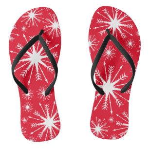 Christmas Colours And Snowflakes Flip Flops