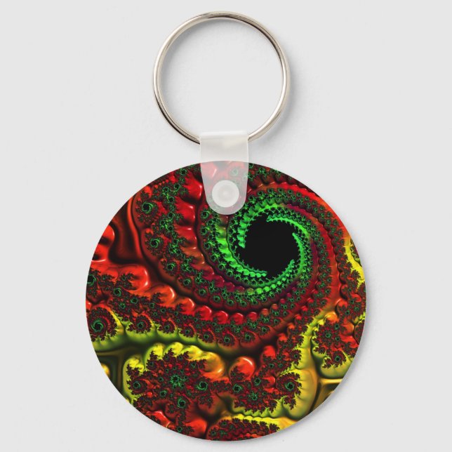 Christmas Colours Mandelbrot Button Key Ring (Front)