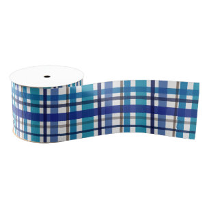 Christmas Colours Plaid Blue White Grosgrain Ribbon