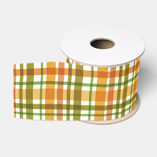 Christmas Colours Plaid Green Orange Grosgrain Ribbon