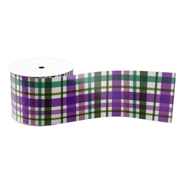 Christmas Colours Plaid Green Purple Grosgrain Ribbon (Spool)
