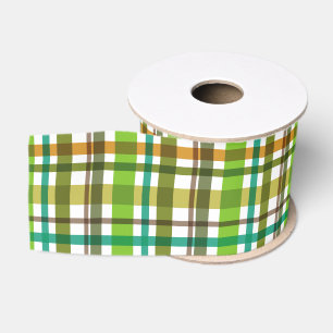 Christmas Colours Plaid Green White Grosgrain Ribbon
