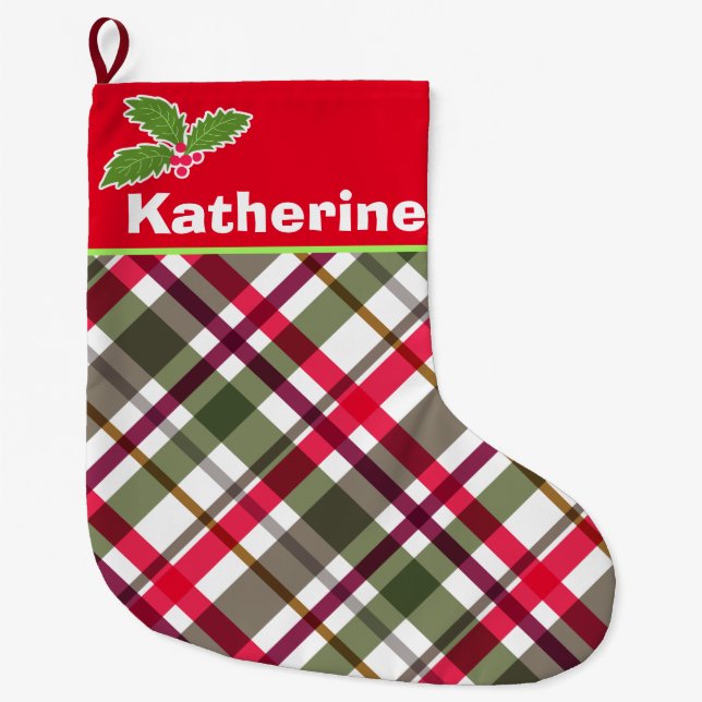 Christmas Colours Plaid Stocking (Front)