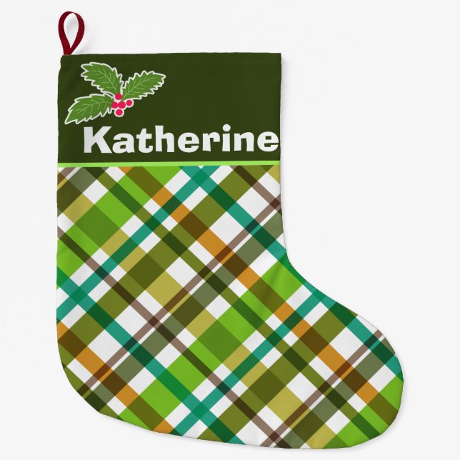 Christmas Colours Plaid Stocking (Front)