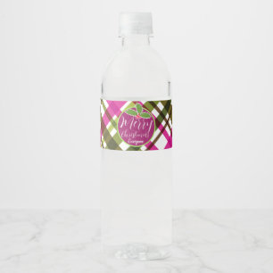 Christmas Colours Plaid  Water Bottle Label