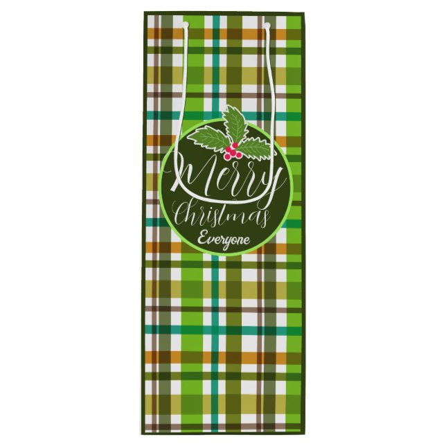 Christmas Colours Plaid  Wine Gift Bag (Front)