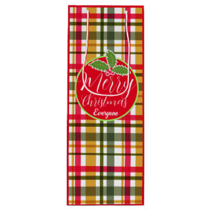 Christmas Colours Plaid  Wine Gift Bag