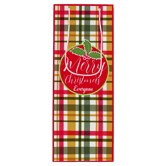 Christmas Colours Plaid  Wine Gift Bag (Front)