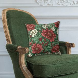 Christmas Colours Vintage Floral Chintz Cushion